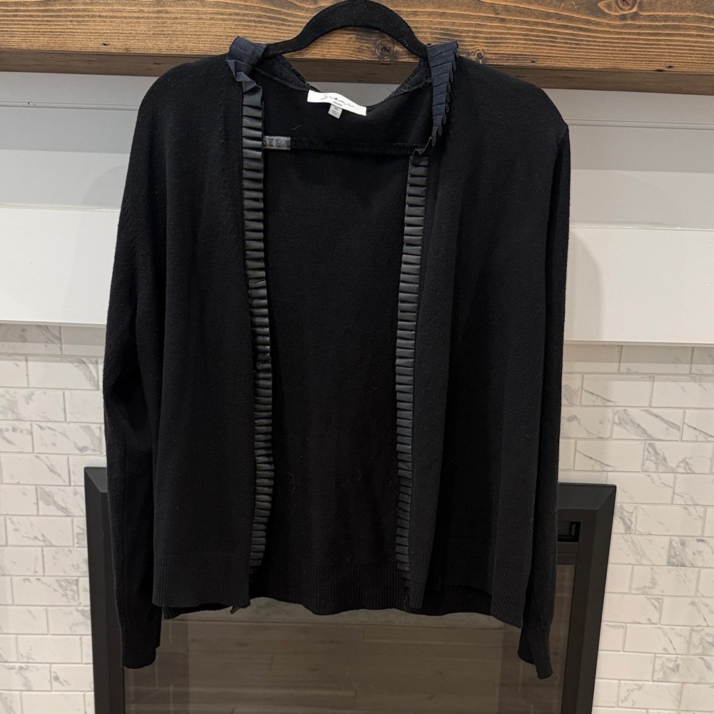 Sioni Black Women's open front Cardigan with faux leather Ruffle Trim 2 for $20